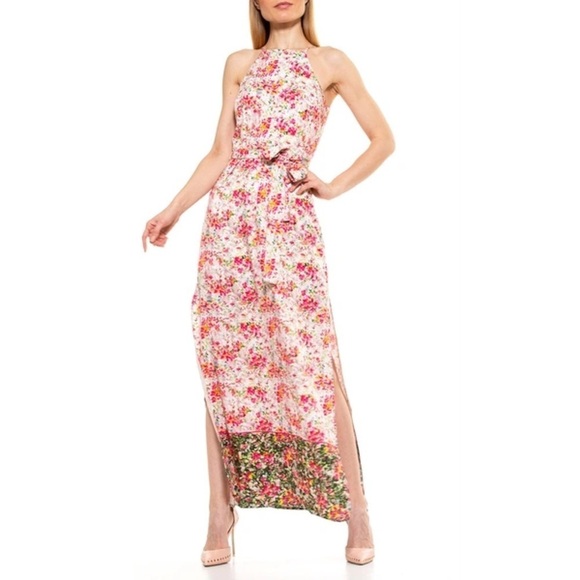 NWT Alexia Admor Pink Floral Printed Belted Maxi Dress Size Small Midi Summer - Picture 1 of 12
